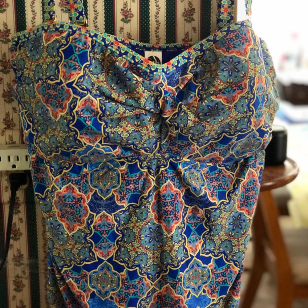 Plus size Royal Blue Paisley Jewel Swim Top